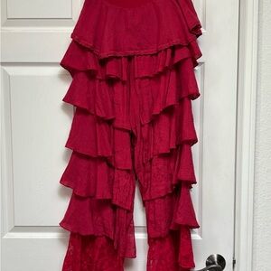 Red Layered Women's Ruffle Pants